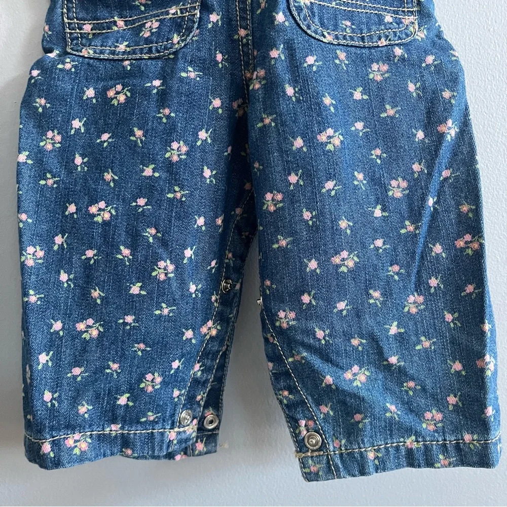 OshKosh B’Gosh Girls Floral Denim Overalls Size 9 Mo. Spring Vestbak Butterfly